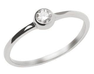 14k White Gold Bezel Set Diamond Ring (1/8 cttw, H I Color, I2 I3 Clarity), Size 7: Jewelry
