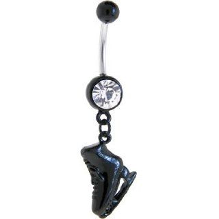 Black Figure Ice Skate Dangle Belly Ring Jewelry