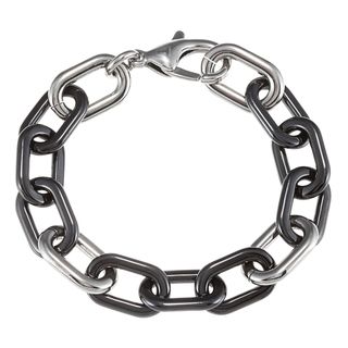 La Preciosa Men's Stainless Steel 8 inch Rectangular Black/ Silvertone Link Bracelet La Preciosa Men's Bracelets