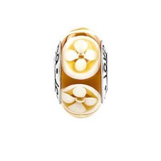 Murano Glass Root Beer Butterscotch Charm on Sterling Silver Whole Core, Fits Pandora and All Brands Charm Bracelets and Necklaces.: Jewelry