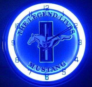 FORD MUSTANG THE LEGEND LIVES PONY AND BAR EMBLEM 15" NEON WALL CLOCK BLUE   Conduit Fittings  