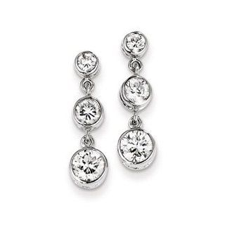 Sterling Silver Bezel Set 3 Stone CZ Dangle Earrings: Jewelry
