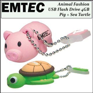 Emtec Animal Fashion USB Flash Drive 4GB Pig   EKMMD4GM319 + Emtec Animal USB Flash Drive 4GB Sea Turtle: Computers & Accessories
