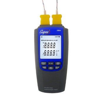 Supco EM60 Dual Channel Differential Digital Thermocouple Thermometer with Probes,  200 to 1300 Degrees C,  328 to 2372 Degrees F, Accuracy of + or   0.1% of reading + 0.7 Degree C: Science Lab Digital Thermometers: Industrial & Scientific