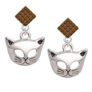 Cat Face with Cut Out Eyes Brown Topaz Crystal Diamond Shaped Lulu Post Earrings: Dangle Earrings: Jewelry