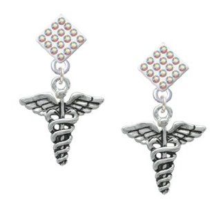 2 D Caduceus AB Crystal Diamond Shaped Lulu Post Earrings [Jewelry]: Dangle Earrings: Jewelry