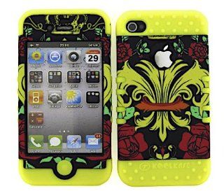 3 IN 1 HYBRID SILICONE COVER FOR APPLE IPHONE 4 4S HARD CASE SOFT YELLOW RUBBER SKIN SAINTS FLEUR YE TE335 KOOL KASE ROCKER CELL PHONE ACCESSORY EXCLUSIVE BY MANDMWIRELESS: Cell Phones & Accessories