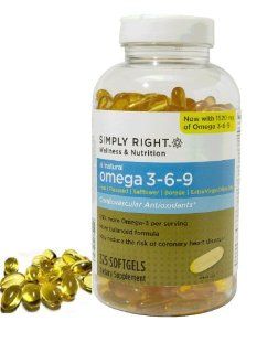 Cos15 Simply Right Wellness & Nutrition Omega 3 6 9 1500mg Fish Oil Reduces Heart Disease Cardiovascular Antioxidants   325 Clear Softgels Dietary Supplement : Chocolate Chip Cookies : Grocery & Gourmet Food