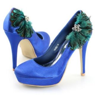 Shoezy Womens Blue Satin Flower High Heels Platform Stiletto Evening Party Dress Shoes: Pumps Shoes: Shoes
