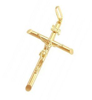 3D Crucifix Jesus Cross Pendant 14k Yellow Gold Charm: Jewel Tie: Jewelry