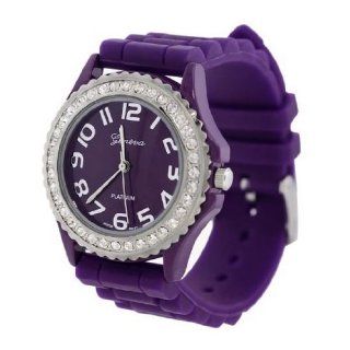 Dark Purple Small Face Silicone Jelly Watch w/ Crystal Rhinestones Bezel: Watches