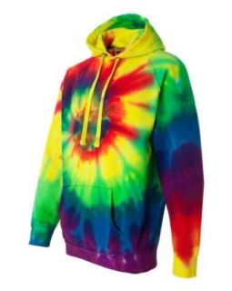 Tie Dyed Multi Color Spiral Pullover Frayed Hooded Sweatshirt (Rainbow, 3XL): Clothing