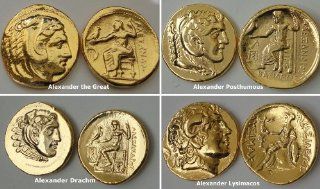 4 COINS OF ALEXANDER THE GREAT, RULER OF THE KNOWN WORLD IN 336 BC, 24K GOLD PLATED COINS : Collectible Coins : Everything Else