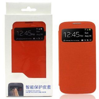 S View Smart Wake Window View PU Flip Cover Case Folio for Samsung Galaxy S4 i9500 (Orange) Cell Phones & Accessories