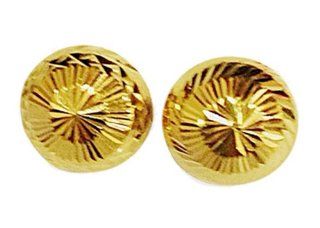 18k Gold 9mm Diamond cut Half Dome Ball Stud Earrings: Jewelry