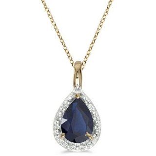Pear Shaped Blue Sapphire Pendant Necklace 14k Yellow Gold (0.85ct): Allurez: Jewelry