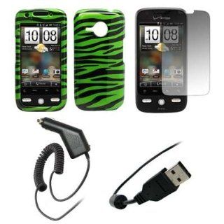 Premium Neon Green and Black Zebra Stripes Design Snap On Cover Hard Case Cell Phone Protector + Crystal Clear LCD Screen Protector + Rapid Car Charger + USB Data Charge Sync Cable for HTC Droid Eris [Accessory Export Packaging]: Electronics