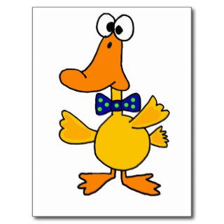 VV  Funny Duck in a Blue Polka Dot Bow Tie Cartoon Postcard
