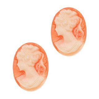 Vintage Style Lucite Oval Cameo Coral With Lady's Profile Facing Left 14x10mm (4):