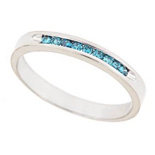 10K White Gold Channel Blue Diamond Wedding Anniversary Band Ring 5 (0.20cttw, I Clarity) Jewelry