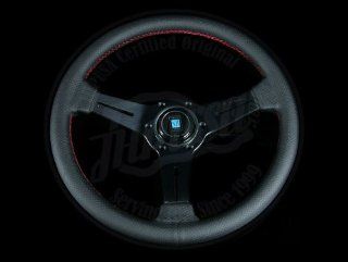 Nardi Classic 360mm Steering Wheel   Black Perforated Leather / Black Spokes / Red Stitch: Automotive
