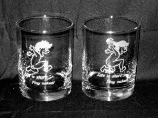 Set of Two High Quality Double Old Fashion Glasses Life Is Short Play Naked  