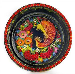 Ukrainian Petrykivka Decorative Collectible Wood Lacquer Painted Candy Bowl 11.5"  