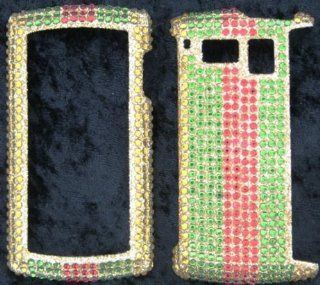 FULL DIAMOND CRYSTAL STONES COVER CASE FOR SANYO INCOGNITO 6760 GREEN RED STRIPES ON GOLD: Cell Phones & Accessories