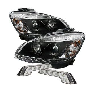 Carpart4u Mercedes Benz C Class W204 DRL LED Black Projector Headlights and LED Day Time Running Light Package: Automotive
