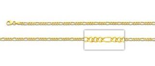 Yellow 14K Gold Bonded / Gold Over Silver Hollow Figaro Chain Necklace 3.3mm  SKU: GB 002 01_24: Jewelry