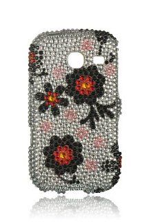 Samsung R380 Full Diamond Graphic Case   Silver with Black Daisy (Package include a HandHelditems Sketch Stylus Pen): Cell Phones & Accessories