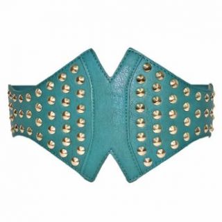 Luxury Divas Teal Blue Ultra Wide Stretchy Cinch Waist Belt Golden Stud Spikes at  Womens Clothing store: Apparel Belts