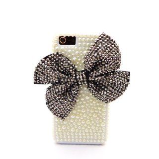 xhorizon Handmade White Faux Pearl Rhinestone Silver Black Bow Bling Case Cover for iPhone 5 5S: Cell Phones & Accessories