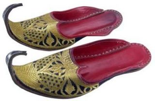Mens Khussa Shoes Zari Embroidery Punjabi Jutti / Mojari Indian Clothing (Black, 9.5): Shoes
