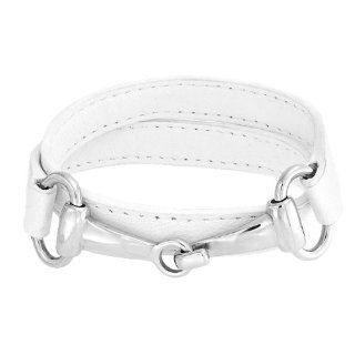 Bling Jewelry White Leather Stainless Steel Horses Bit Equestrian Wrap Bracelet: Jewelry