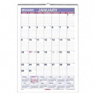 At A Glance PMLM03 28 Wirebound, Erasable, Laminated Monthly Wall Calendar for 2009, 15 1/2 X 22 3/4, Blue/Red : Office Products