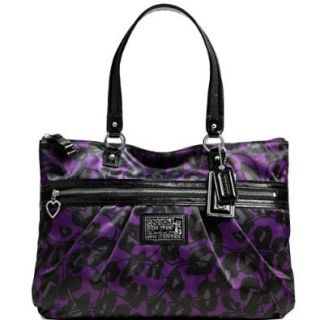 New Authentic COACH Signature Daisy Ocelot Leopard Print Tote Bag Purple & Black w/COACH Receipt: Shoes