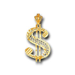 14K Solid Yellow Gold Dollar $ Sign Charm Pendant: IceNGold: Jewelry