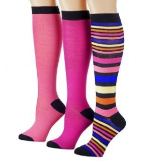 Tipi Toe Women's 3 Pack Colorful Striped Knee High Socks (KH114  PINK) at  Womens Clothing store: Casual Socks