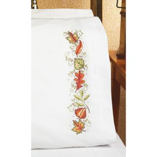Autumn Leaves Pillow Case Pair Stamped Cross Stitch 20x30