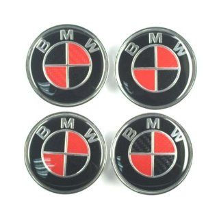4X 68mm Carbon Fiber Wheel Center Caps for BMW Logo Red/Black : Automotive Electronic Security Products : Car Electronics