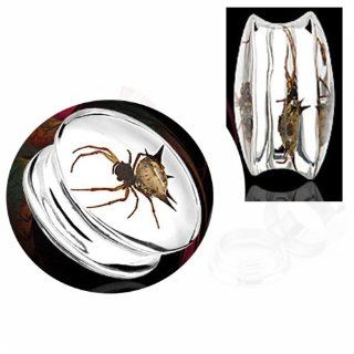 Pair of 20mm Spider Inlay Resin Casted Saddle Plug Ear Plugs Gauges E162: Body Piercing Plugs: Jewelry
