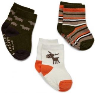 Carter's Hosiery Baby boys Newborn 3 Pack Moose Comp Socks, Green, 3 12: Clothing