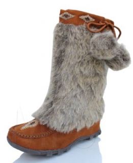 Womens Mukluk Fur Suede Mocassin Flat Boots British Tan Soda Sku size 5.5 10 55 Shoes
