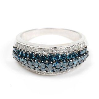 Sterling Silver Wedding Blue & White Diamond Band Ring Fine Party Jewelry Jewelry
