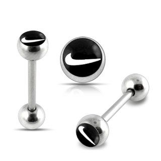 Black TICK Logo Tongue Ring. 14Gx9/16(1.6x14mm) 316L Surgical Steel Barbell with 6/6mm Ball Tongue Piericng Jewelry. Price per 1 Piece only.: Jewelry