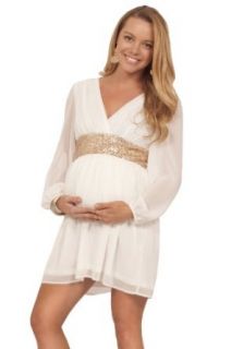 Maternity Pregnant Long Sheer Sleeve Gold Sequin Empire Waist Bridesmaid Dress