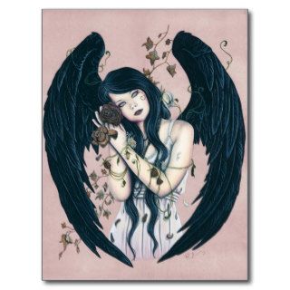 Gothic Angel Decay Wither Flowers Pink Postcard