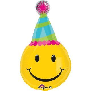 Smiley Face Party Hat Happy Birthday 18" Mylar Foil Balloon: Toys & Games