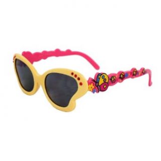 MLC Eyewear K0191 YWPKSM Kids Butterfly Sunglasses Yellow Pink Frame Smoke Lenses Design with Multicolor Butterfly Pattern.: Clothing